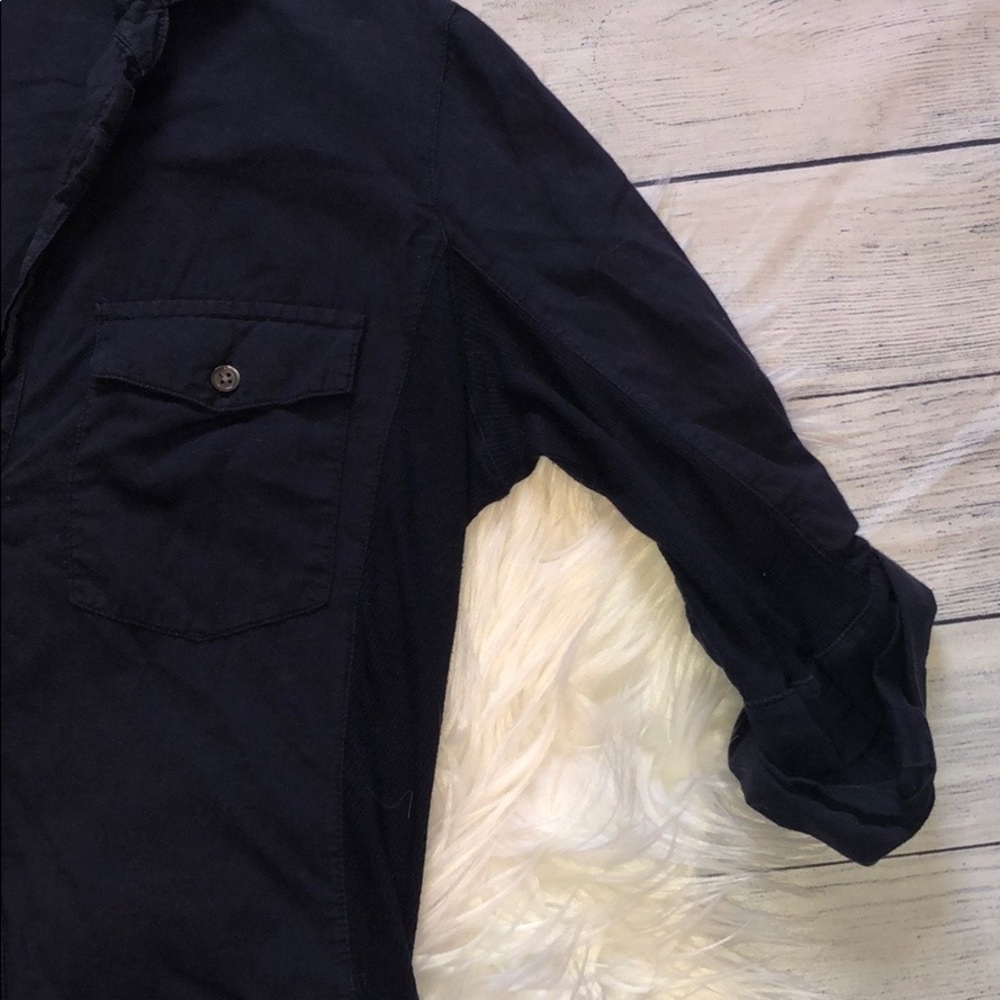 James Perse Navy Slub Side Panel Button Down Shirt - Picture 6 of 8